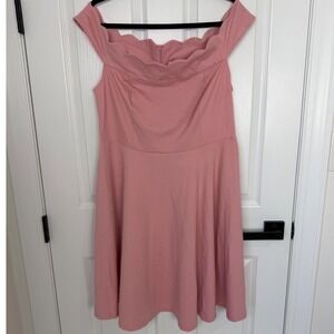 JustFab Pink Scalloped Off The Shoulder Skater Dress Plus Size 2X Pockets Mauve